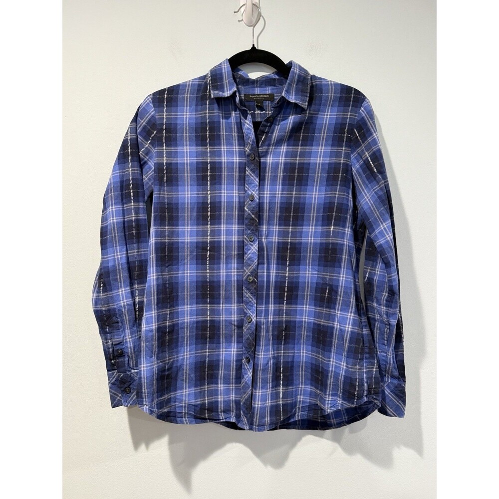 Banana Republic Plaid Button Down Top Womens Small Cotton Lightweight Travel
